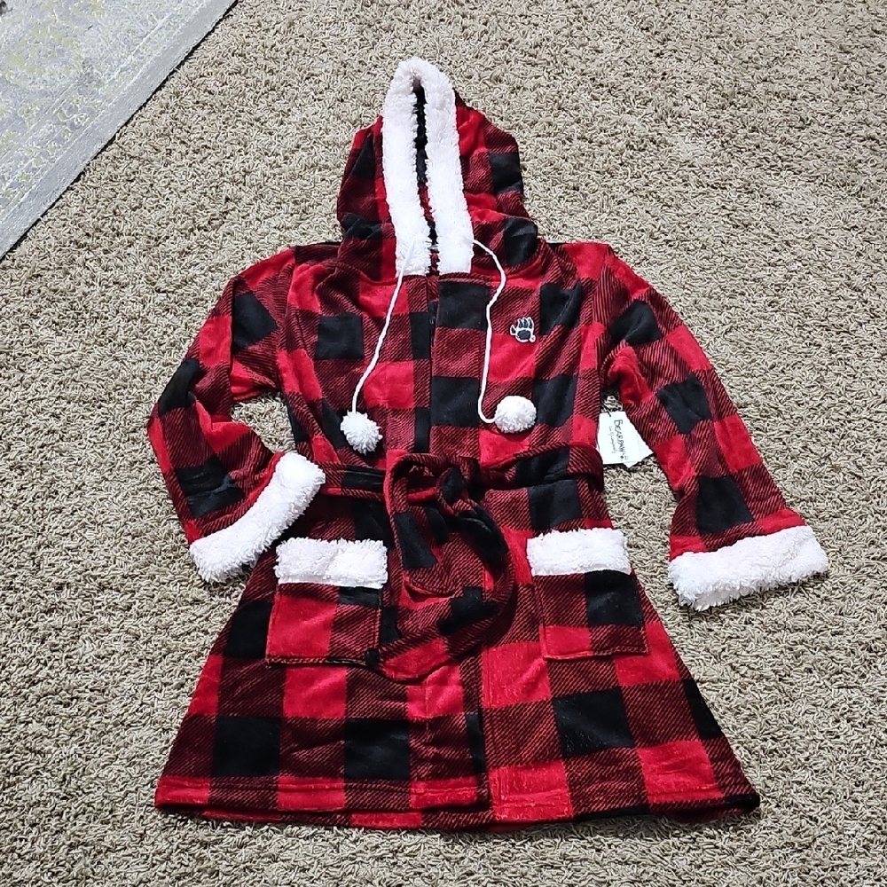 NWT Bearpaw Hooded Robe Medium Plush Buffalo Plaid Super Soft